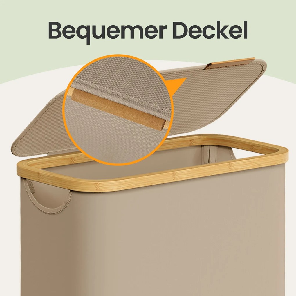 Cesto da roupa suja 65 L com tampa 150 L 42 x 22,5 x 70,5 cm castanho camelo