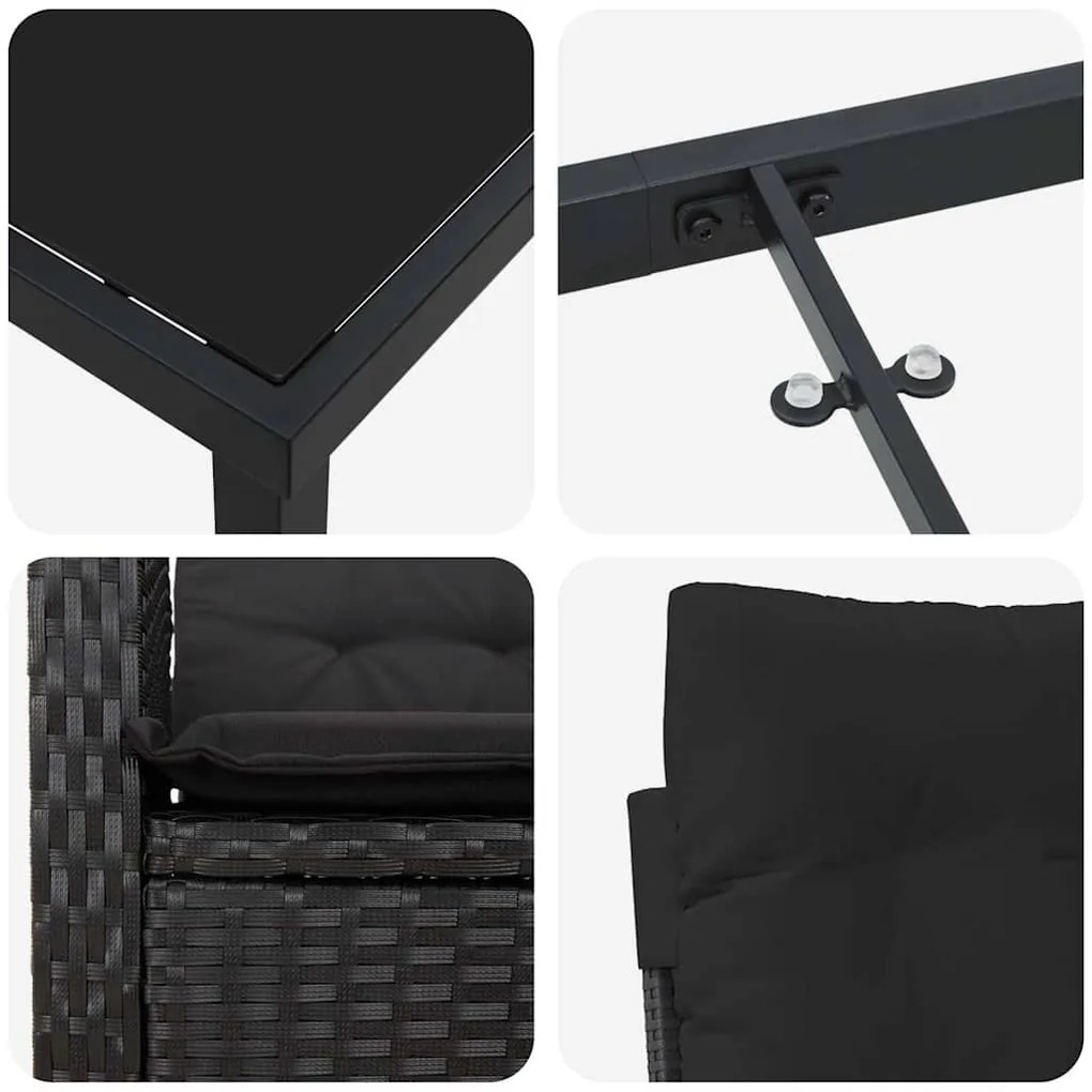 Conjunto de Jantar de Jardim com 5 Peças e Almofadas - Rattan Preto e