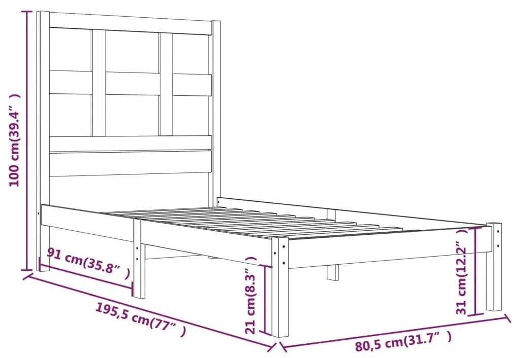 Cama sem colchão 75x190 cm madeira de pinho maciça branco