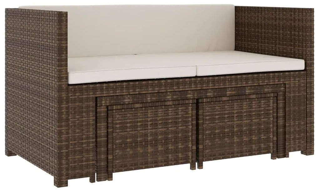 5 pcs conjunto lounge jardim c/ almofadões vime PE castanho