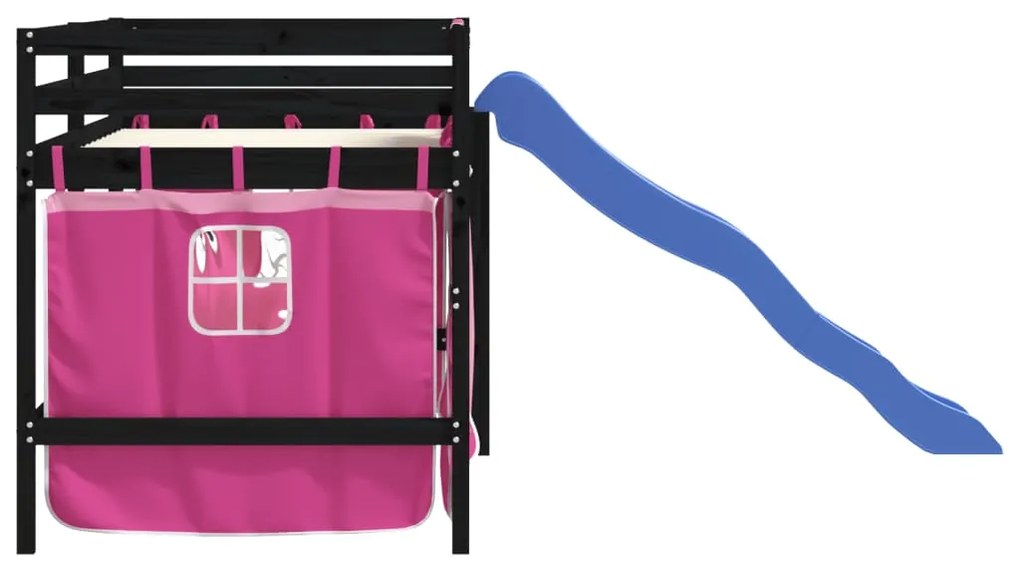 Cama alta p/ criança c/ cortinas 80x200 cm pinho maciço rosa