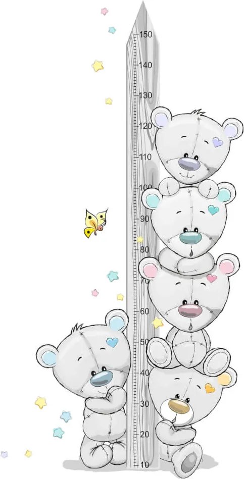 Autocolante de parede de fita métrica para crianças - Urso cinzento