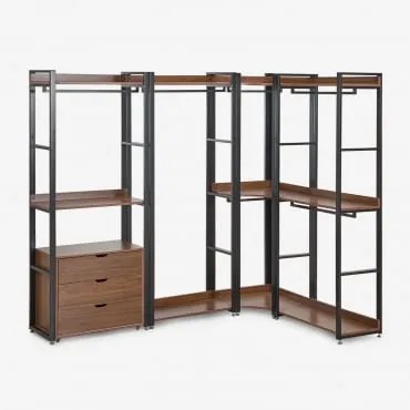 Armário Modular Aberto De Canto De 4 Peças Em Aço E Mdf Ariaster Preto - Sklum