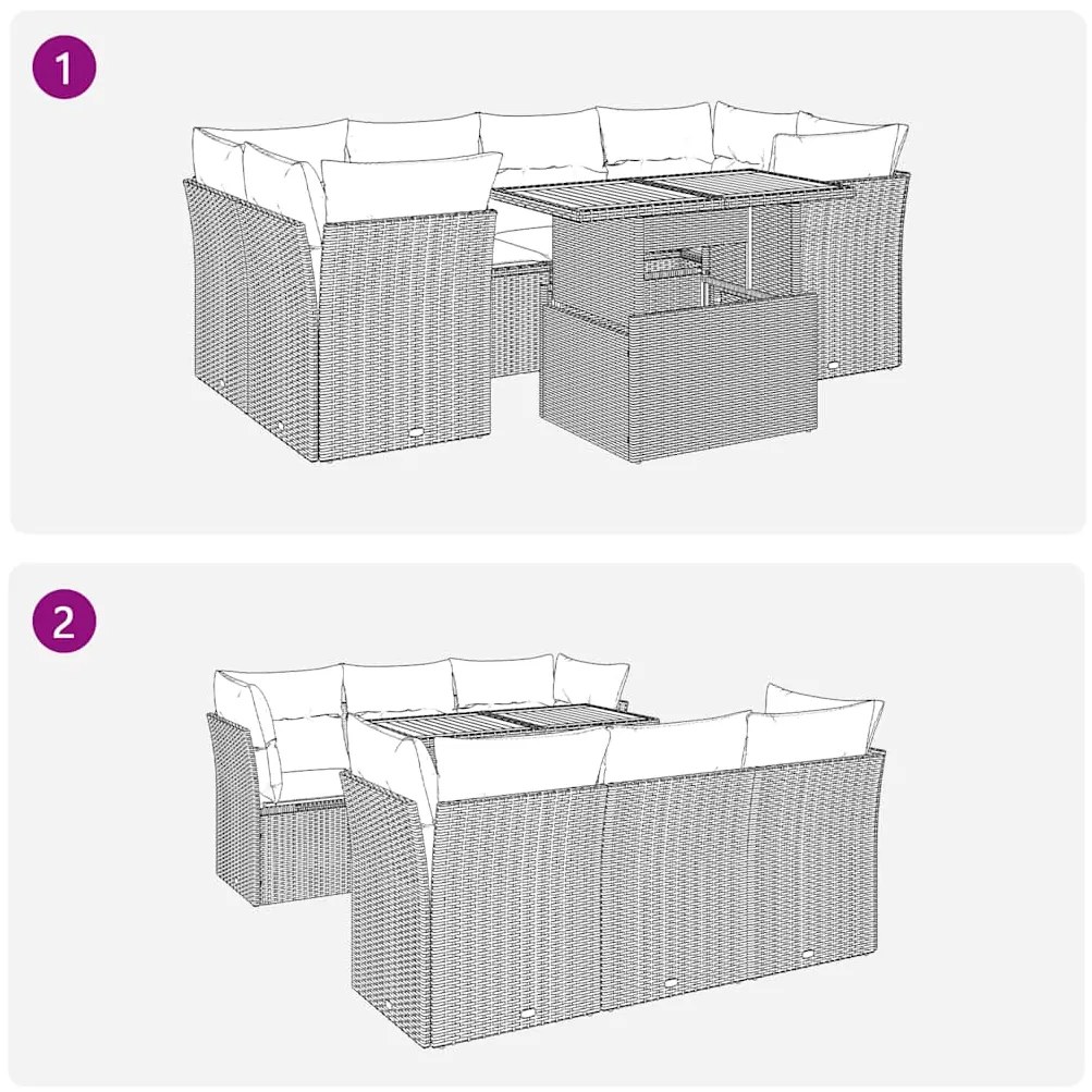 7 pcs conjunto sofás p/ jardim c/ almofadões vime PE cinzento