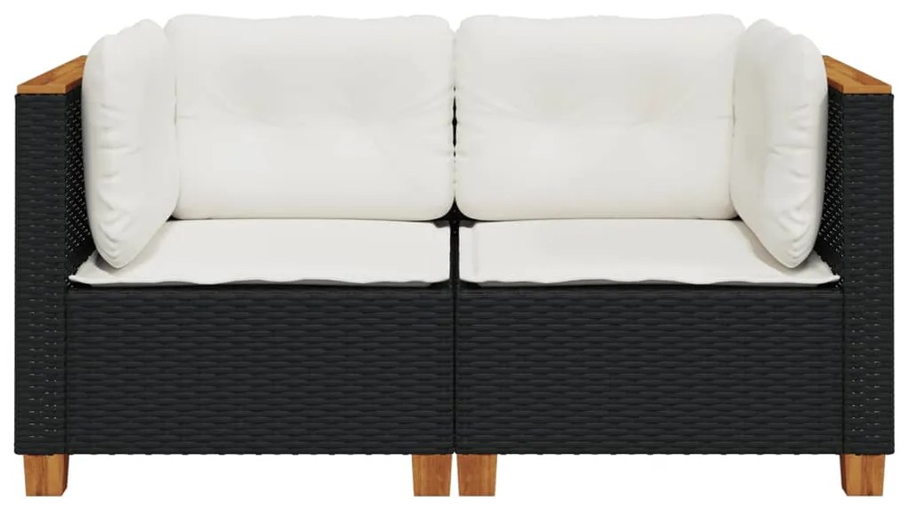 Sofás de canto p/ jardim c/ almofadões 2 pcs vime PE preto