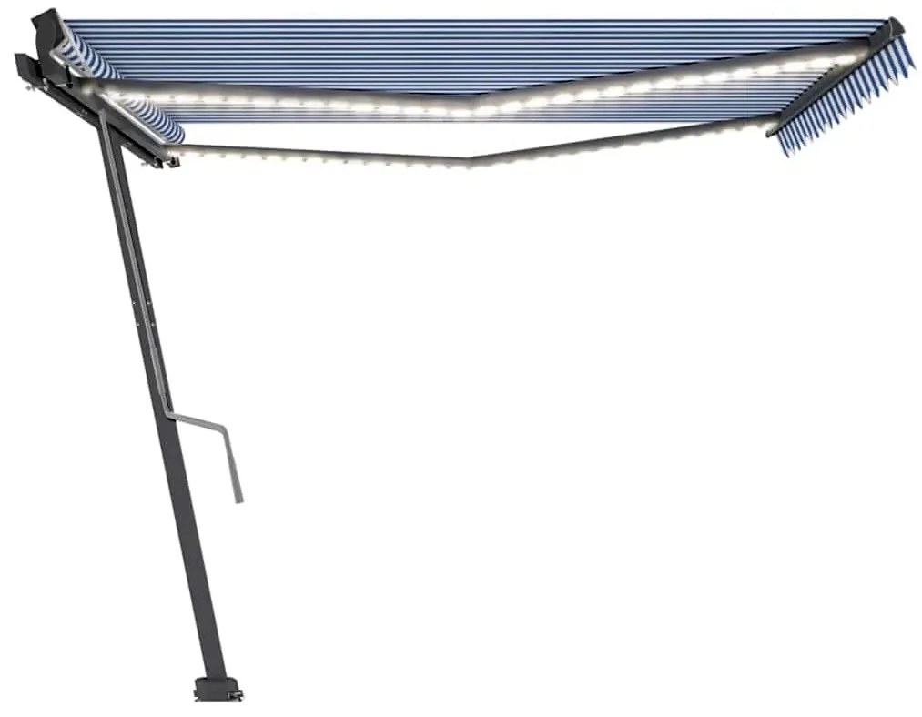 Toldo retrátil manual com LED 450x300 cm azul e branco