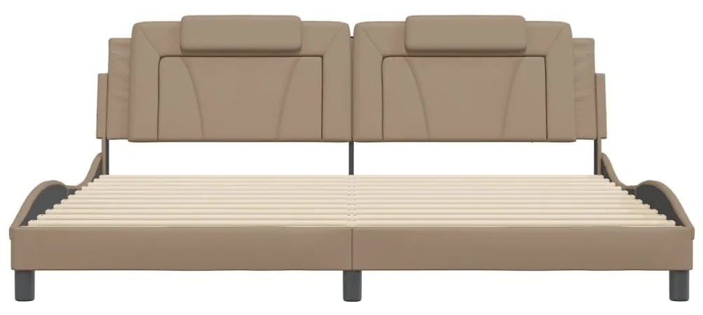 Estrutura cama c/ luzes LED 200x200 cm couro artif. cappuccino
