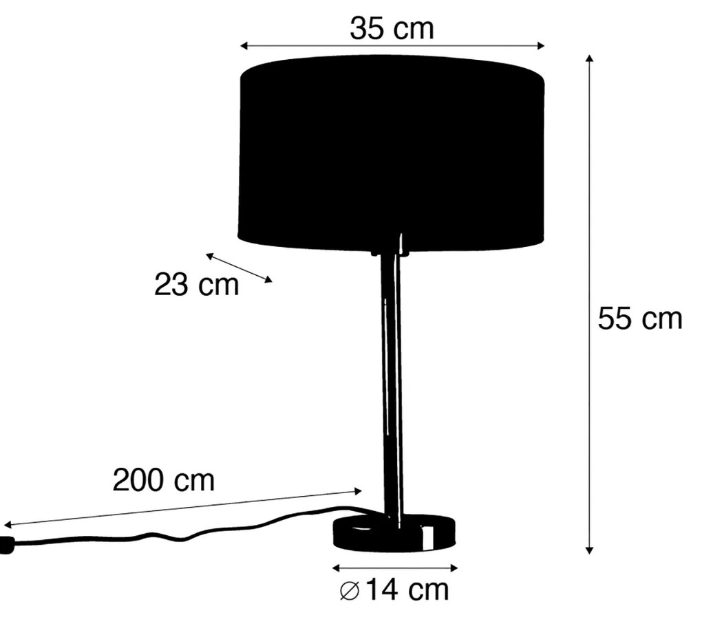 Candeeiro de mesa preto com abajur oval de linho branco 35cm - Simplo Moderno