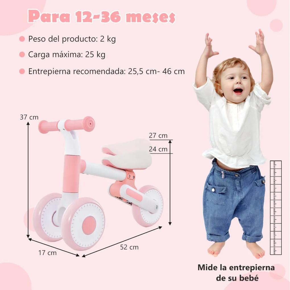 Bicicleta de equilíbrio infantil com assento regulável em altura e design duplo para bebés a partir de 1 ano ou até 25 kg Rosa