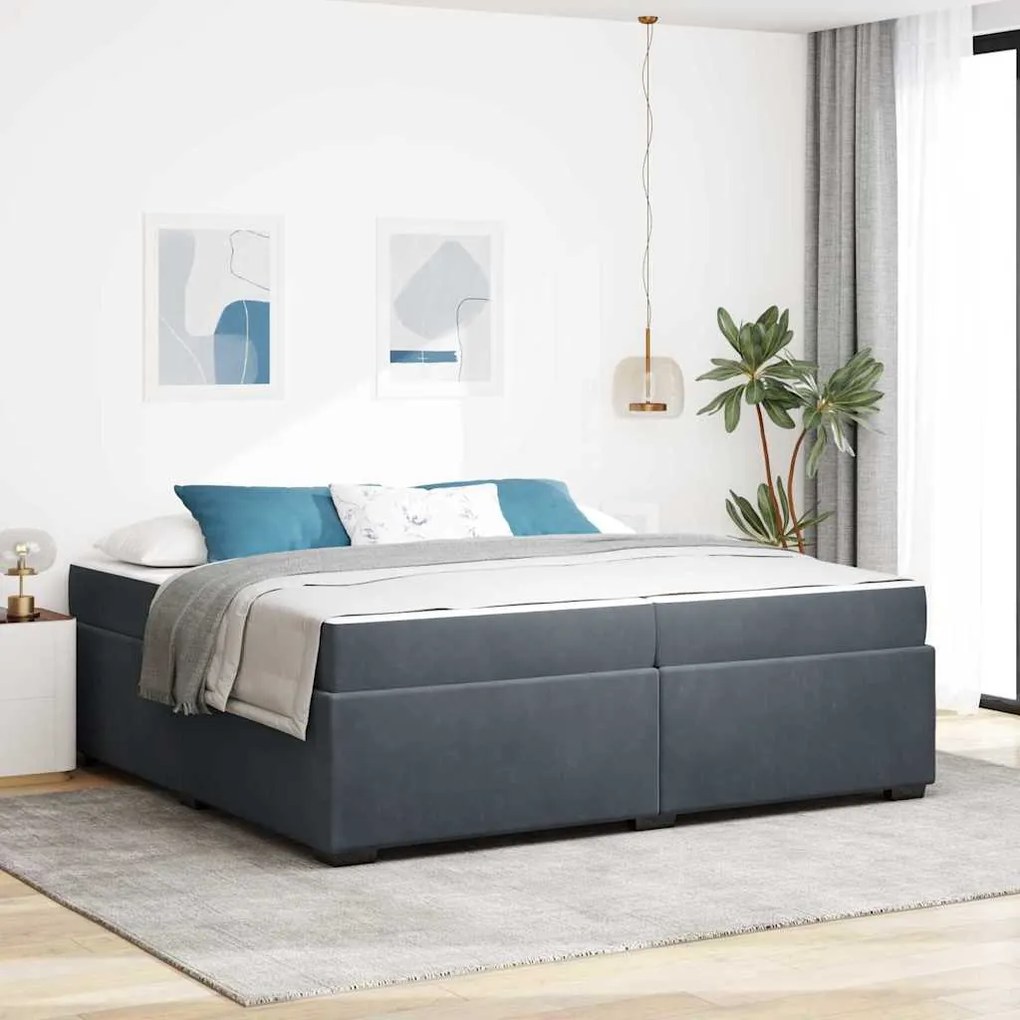 vidaXL Estrutura da Cama com colchão Cinza Escuro 200 x 200 cm tecido