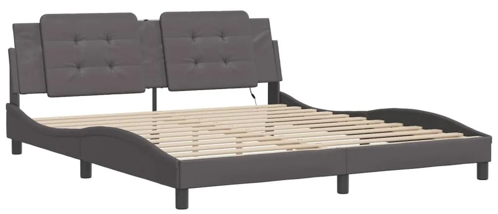 Estrutura de cama c/ luzes LED 180x200cm couro artificial cinza