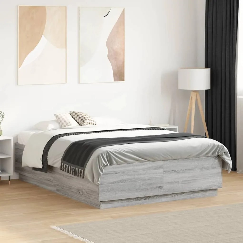 Estrutura cama 140x190 cm derivados de madeira cinzento sonoma