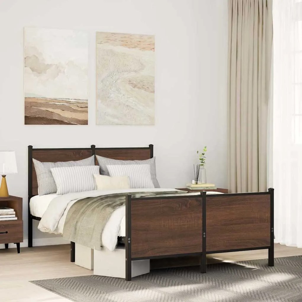 vidaXL Estrutura de cama sem colchão 120x200cm metal carvalho castanho