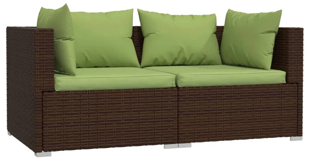 3 pcs conjunto lounge jardim c/ almofadões vime PE castanho
