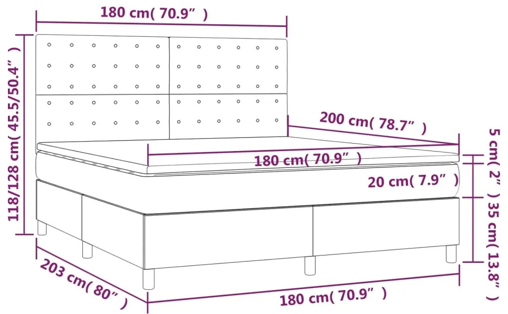 Cama box spring c/ colchão e LED 180x200 cm tecido azul