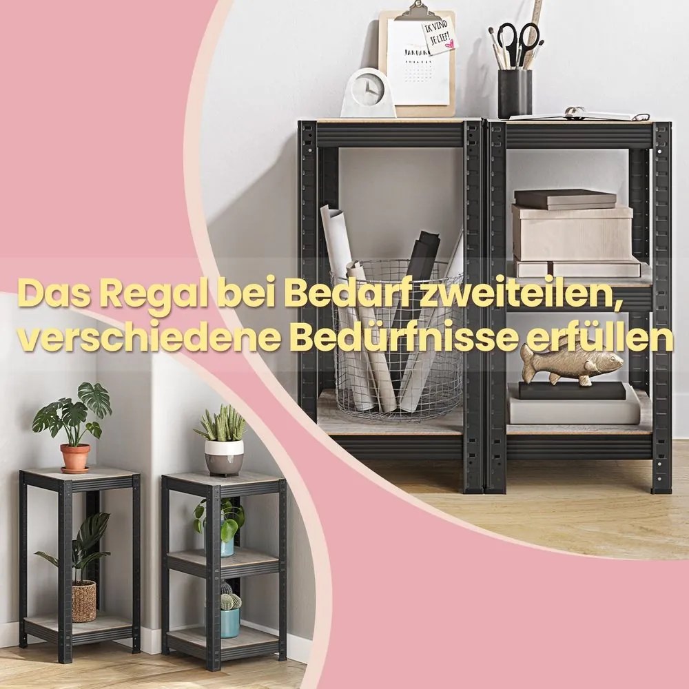 Estante de arrumação de 37 x 37 x 150 cm cinza + preto