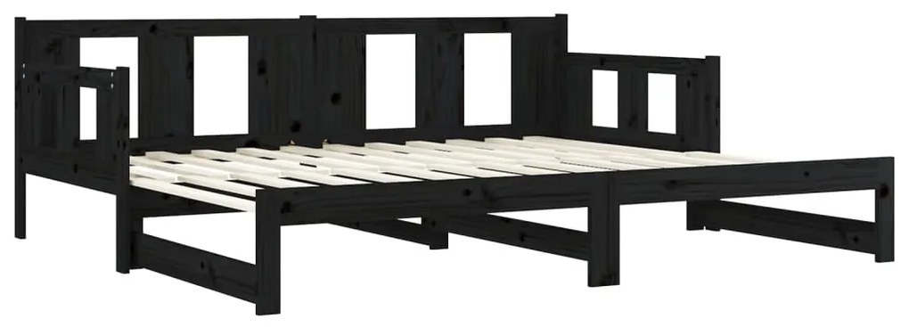 Sofá-cama de puxar pinho maciço preto 2x(80x200) cm