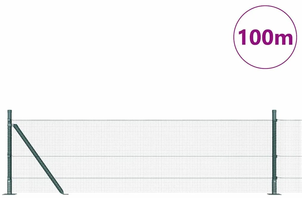 Cerca de Arame Soldado com 13 Postes Flangados Verde 0.5x100 m Aço