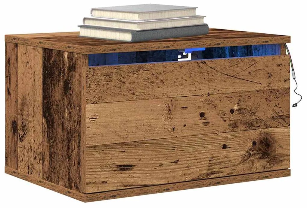 Mesa de cabeceira vidaXL com LED montada na parede em madeira envelhec
