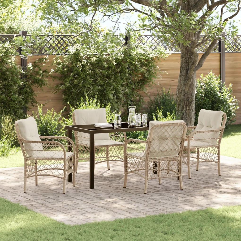 vidaXL Conjunto de Jantar de Jardim 5 Peças com Almofadas Bege Rattan Poliéster
