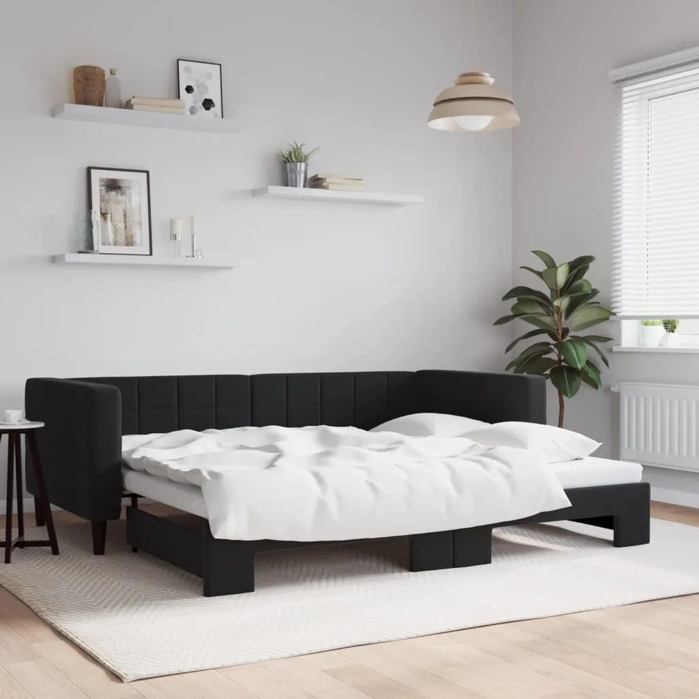 vidaXL Sofá-cama com gavetão 90x190 cm veludo preto