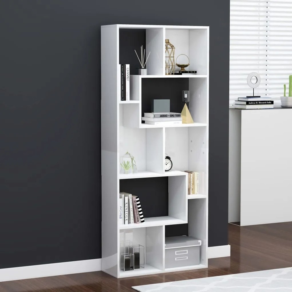 801883 vidaXL Estante 67x24x161 cm contraplacado branco brilhante