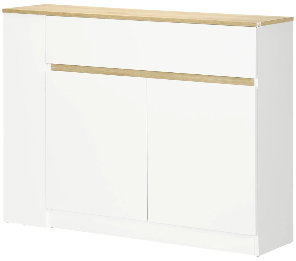 HOMCOM Aparador de Cozinha Aparador Branco com 2 Portas e 3 Prateleiras Abertas para Sala de Estar e Jantar 110x29,5x82 cm