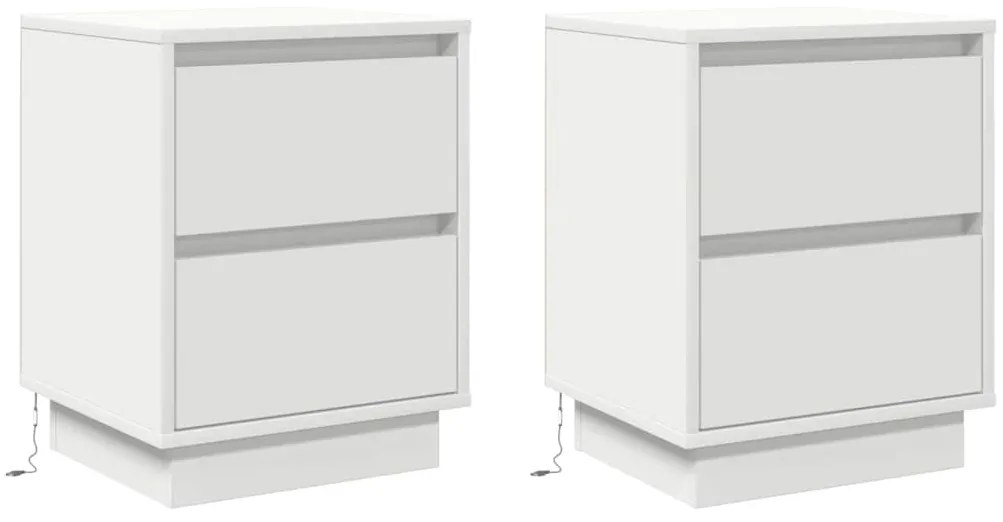 Armários de Cabeceira com Luzes LED 2 pcs Brancos 39x34,5x50 cm
