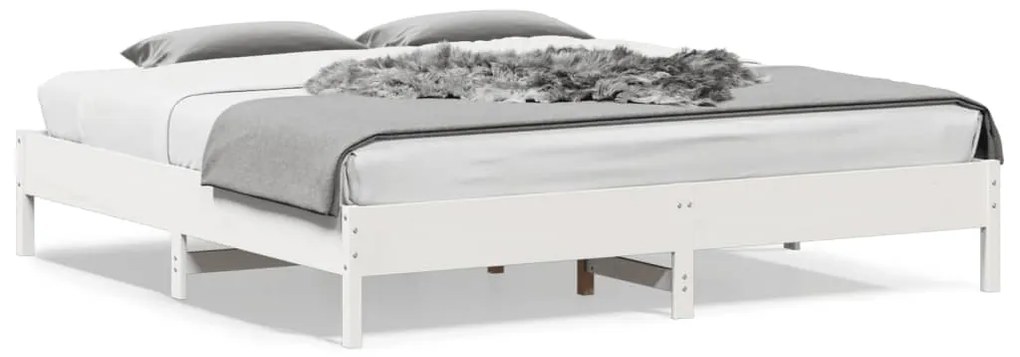 Cama sem colchão 200x200 cm madeira de pinho maciça branco