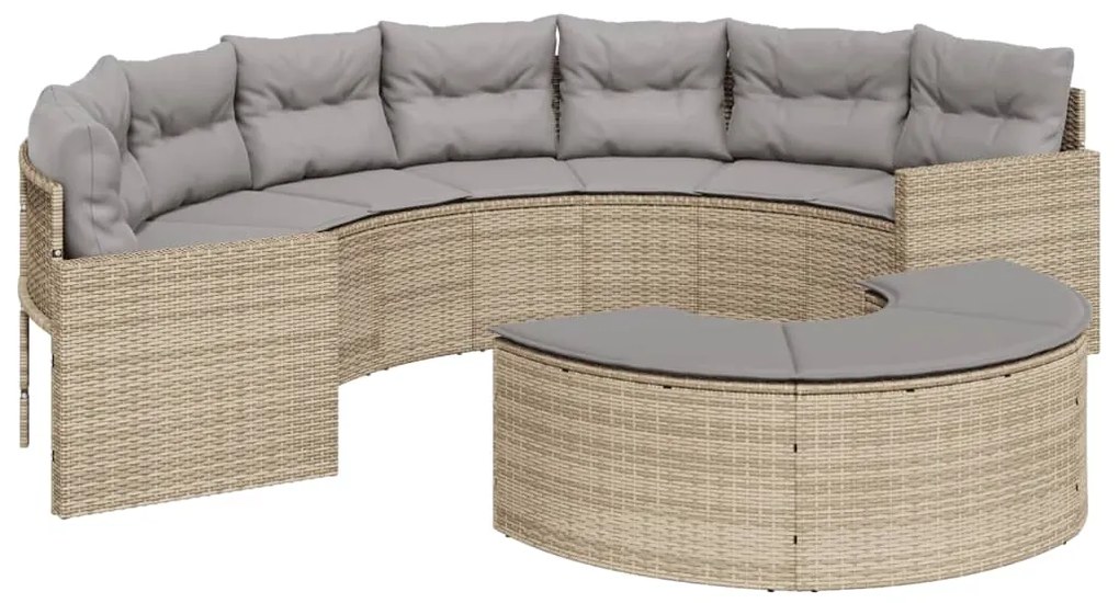 Sofá de jardim com almofadões semicircular vime PE bege