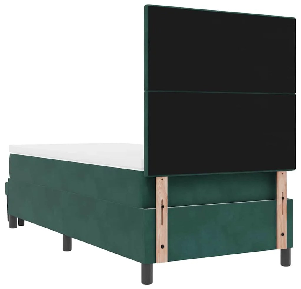 Cama Box Spring com Colchão &amp; Banco Verde Escura 90x200 cm Veludo
