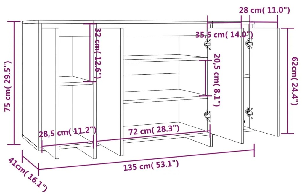 Aparador Endy de 135 cm - Madeira Rústica - Design Moderno