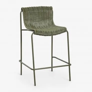 Banqueta Alta Em Rattan Sintético E Aço Revia Verde Azeitona Intenso & ↑65 Cm - Sklum