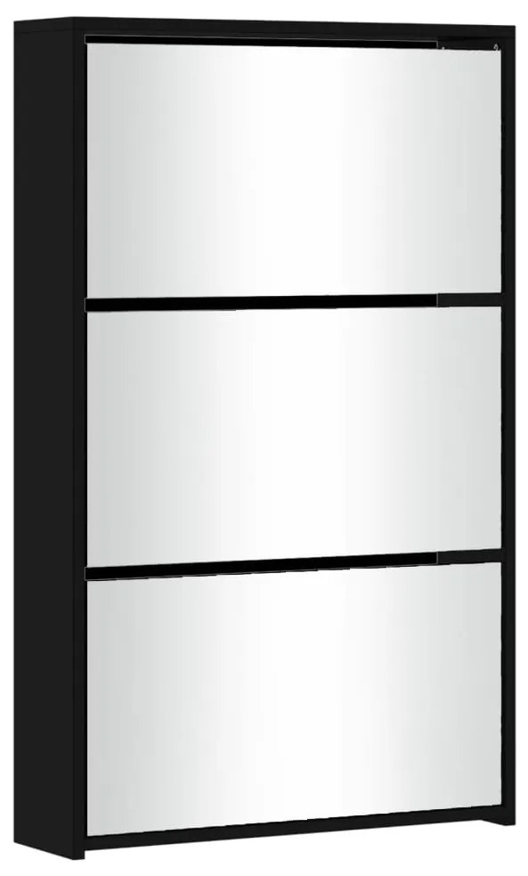 Sapateira com espelho de 3 divisórias 63x17x102,5 cm preto
