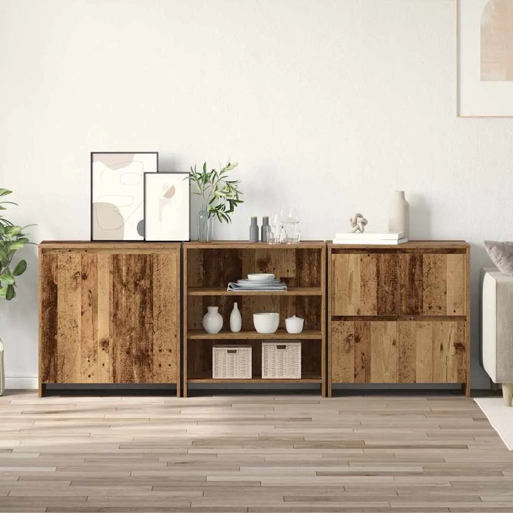 vidaXL Aparadores com prateleira Outros 3 pcs Madeira antiga 70 x 41 x 75 cm
