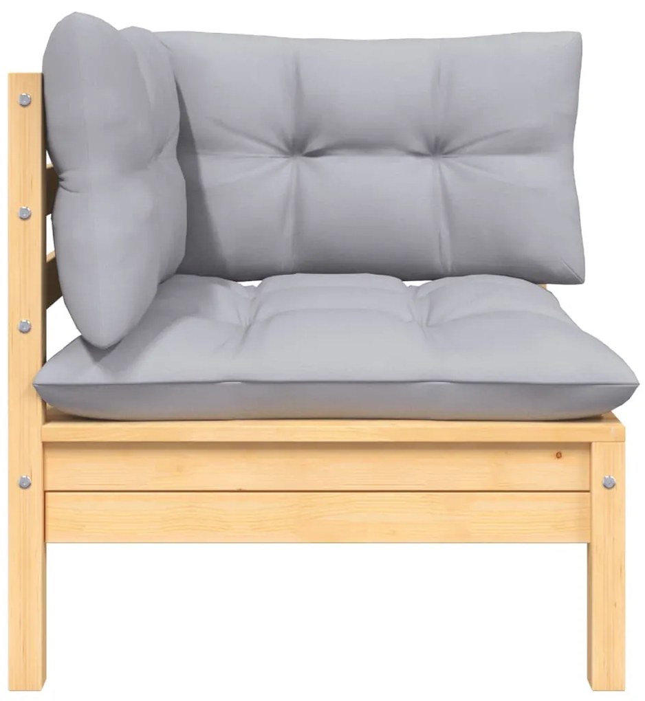 3 pcs conj. lounge jardim c/ almofadões cinzentos pinho maciço