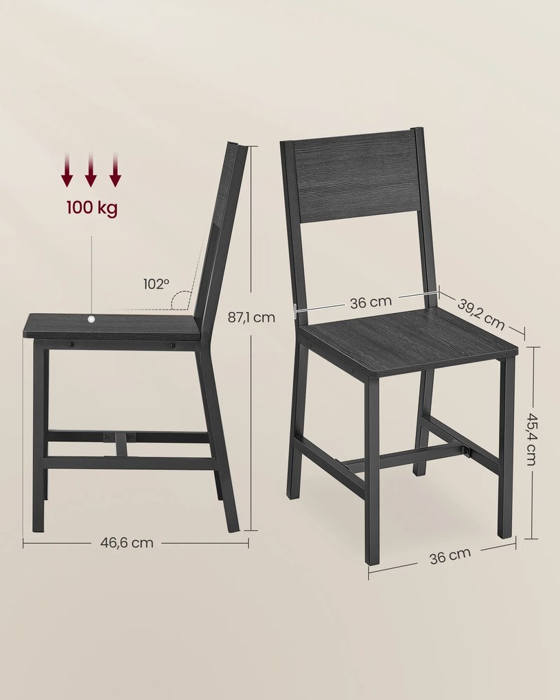 Conjunto de 2 cadeiras de sala de jantar cinza antracite-preto
