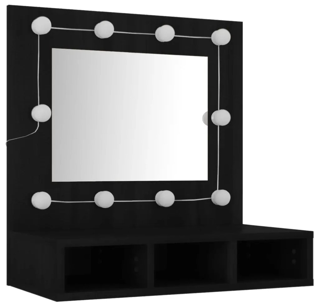 Toucador de Parede com Luzes LED - 60x31,5x62 cm - Cor Preto