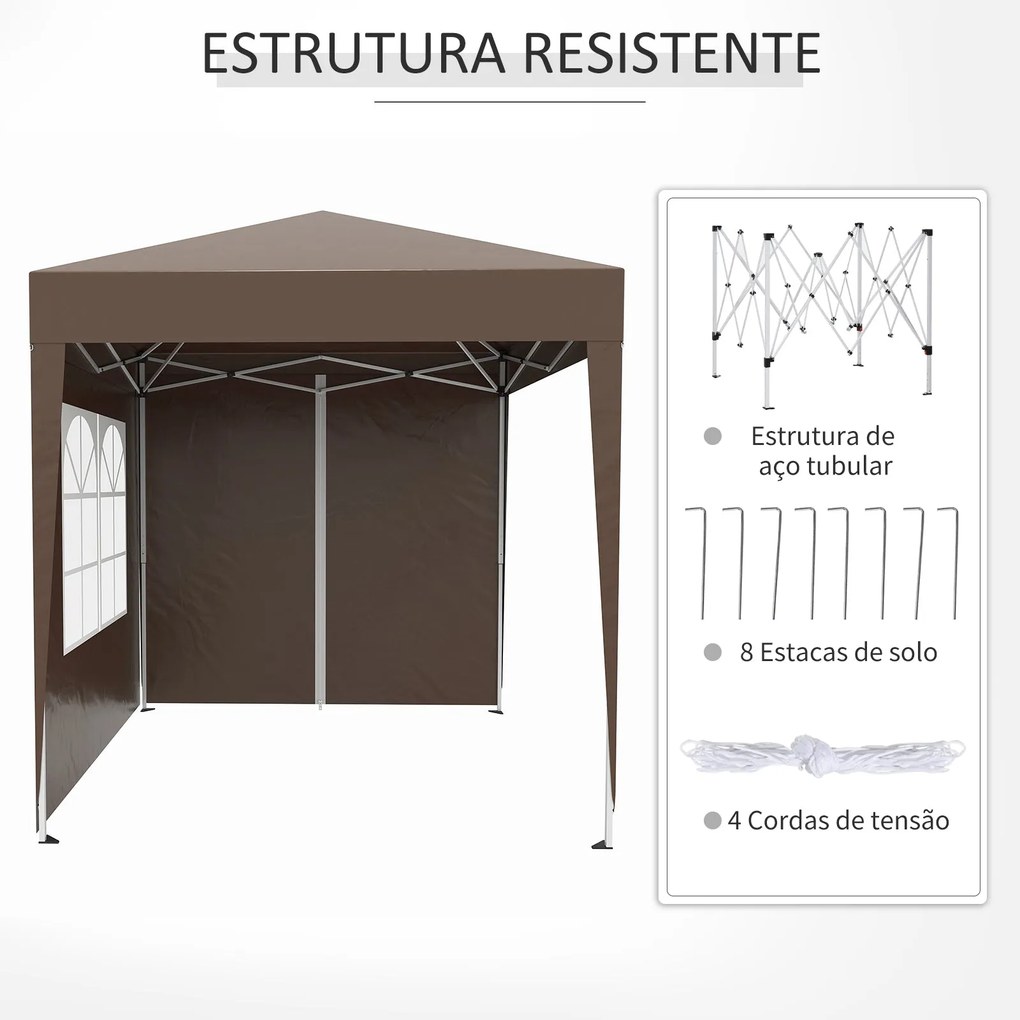 Outsunny Tenda Dobrável 2x2 m Tenda de Jardim com 4 Paredes Laterais T