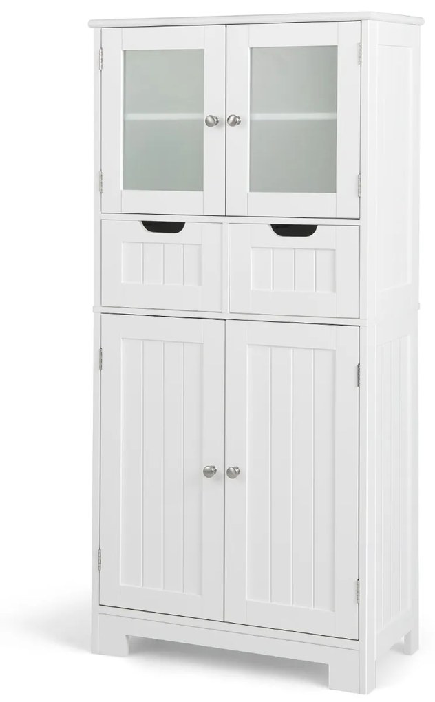 Armário com 4 portas Armário de Casa de Banho ou Cozinha independente com 2 gavetas 60 x 30 x 128 cm branco