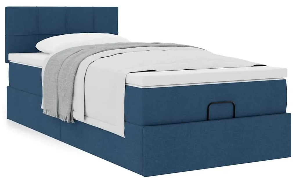 Cama otomana com colchão 90x200 cm tecido azul