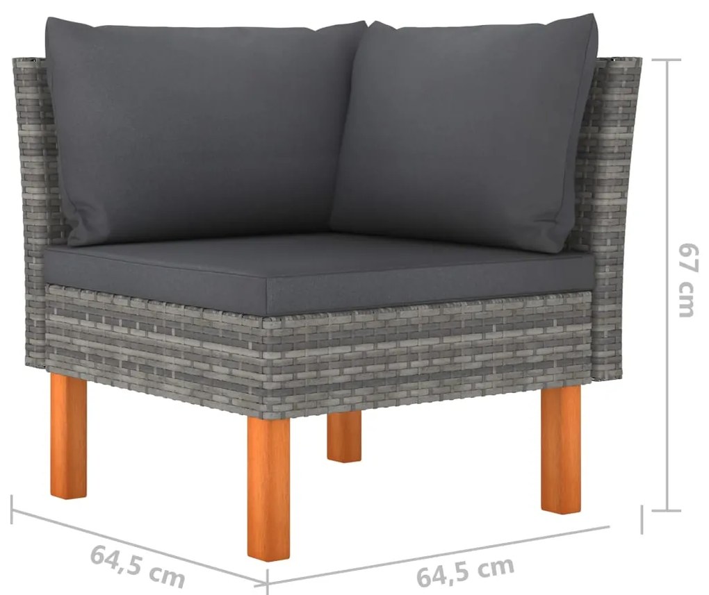 9 pcs conjunto lounge de jardim c/ almofadões vime PE cinzento