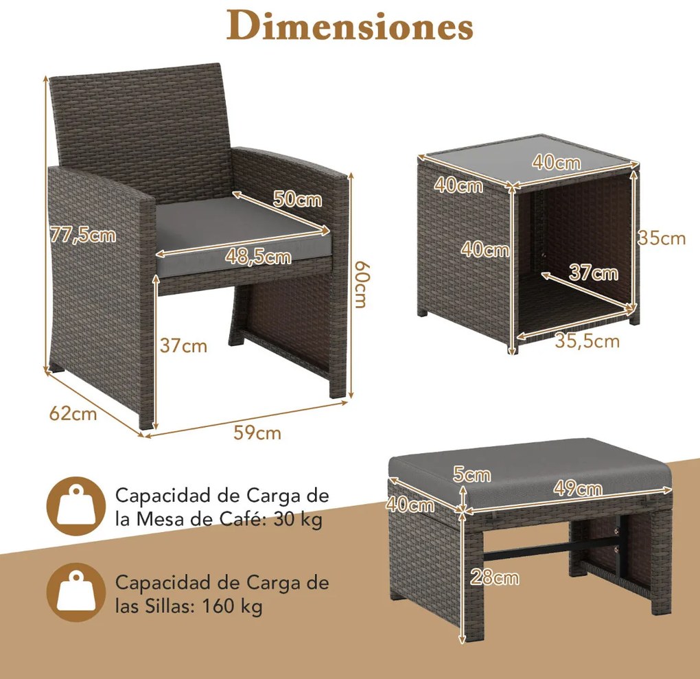 Conjunto de 5 Peças em Vime para Exterior "Lirvik" – 2 Poltronas, 2 Ot