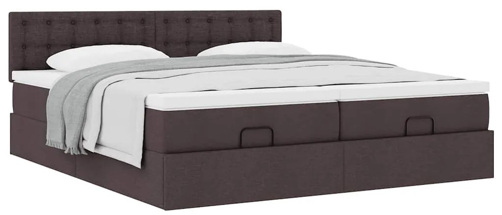 Estrutura de cama otomana com colchões tecido castanho escuro