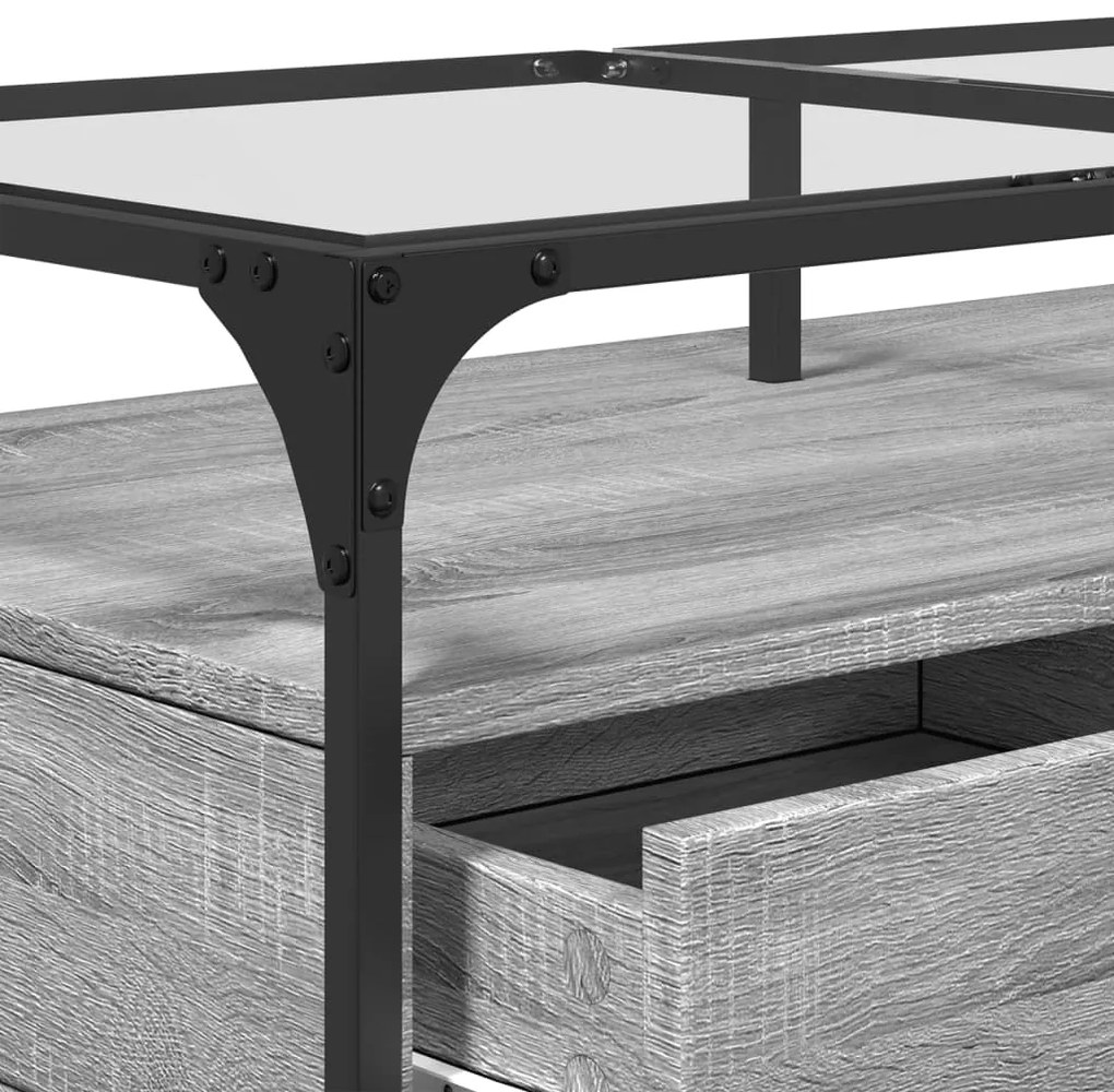 Mesa de centro c/ topo de vidro 98,5x50x45 cm cinza sonoma aço