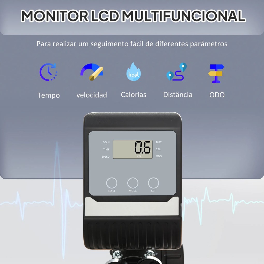 Bicicleta Estática com Encosto 8 Níveis de Resistência Bicicleta Banco Ajustável e Ecrã LCD 121-142x62x101 cm Preto