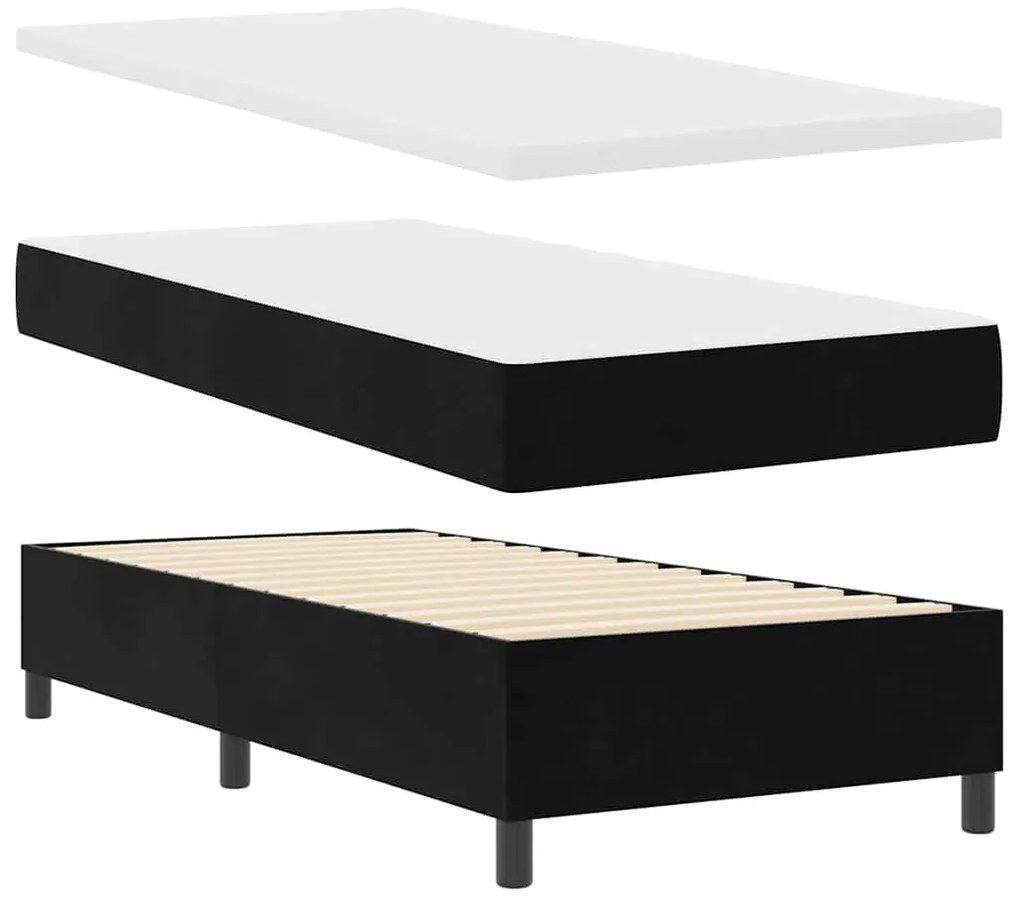 Cama Box com Colchão e Banco Preta 90x200 cm Veludo