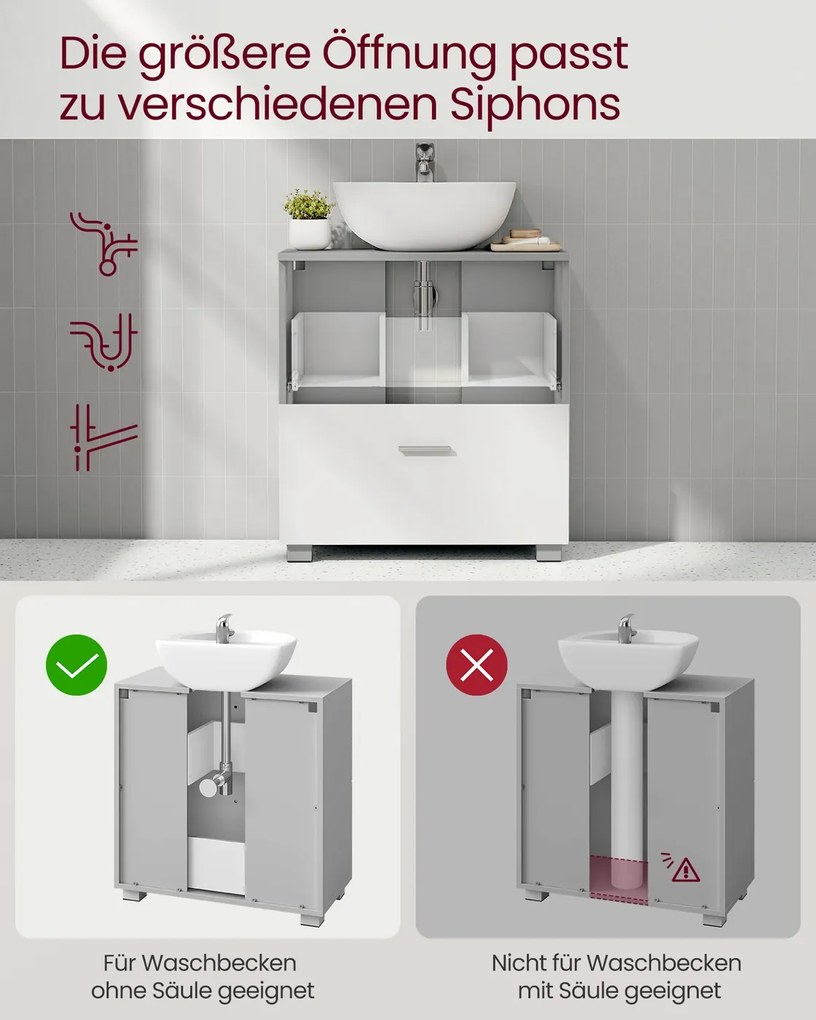 Armário casa de banho de lavatório (NÃO INCLUIDO) 30 x 60 x 63,8 cm com 2 gavetas grandes Cinzento e branco