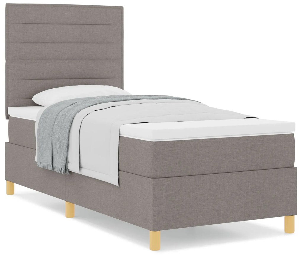 Cama com Boxspring e colchão taupe 90x200 cm de tecido