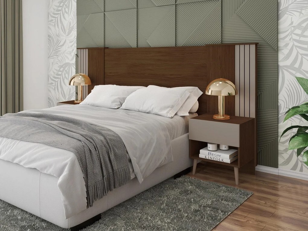 Cabeceira de Cama LUCHIA – Extensível + 2 Mesas de Cabeceira – MDP Hab